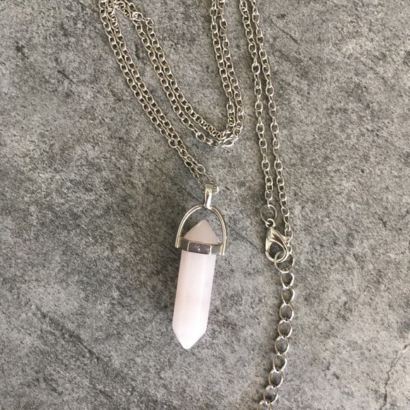 Rose Quartz Silver Toned Healing Point Necklace. - Picture 7 of 8